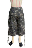 Cargo Pocket Drawstring Hem Capri Jeans