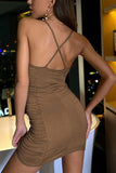 Ruched V-Neck Sleeveless Bodycon Mini Dress