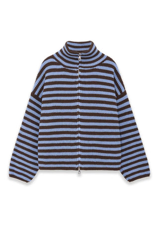 Striped Zip-Up Mock Neck Cardigan