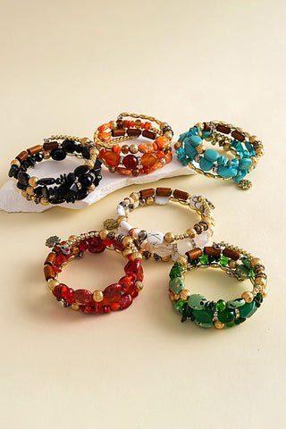 Multi-Strand Beaded Charm Bracelet Set