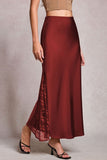 High-Waist Lace Side Slit Midi Skirt