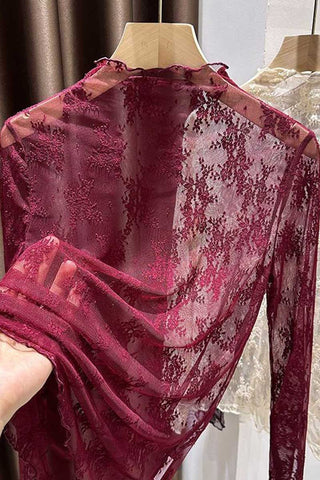 Sheer Floral Lace Long Sleeve Top