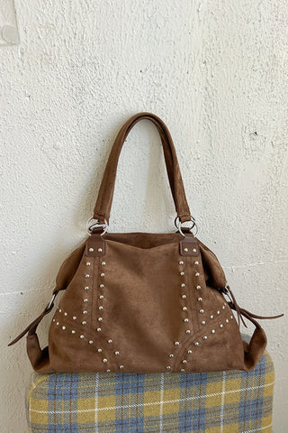 Studded Suede Hobo Bag with Ring Hardware