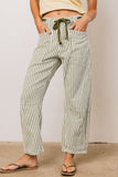 Striped Drawstring Straight Jeans