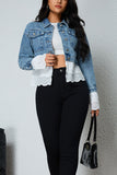 Lace Trim Cropped Denim Jacket