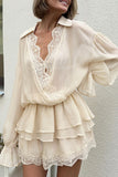 Sheer Lace V-Neck Ruffle Mini Dress