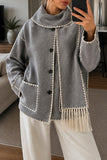 Contrast Trim Fringe Hem Cape Coat