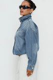 High Collar Crop Denim Jacket