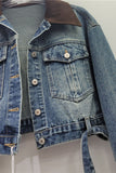 Contrast Collar Crop Denim Jacket
