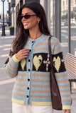Striped Heart Intarsia Button-Front Cardigan