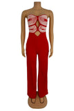 Strapless Jumpsuit with Geometric Design