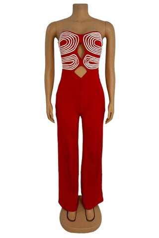 Strapless Jumpsuit with Geometric Design