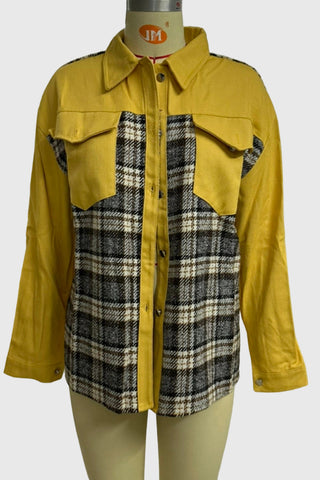 Plaid Patchwork Button-Front Jacket
