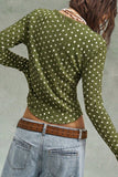 Polka Dot V-Neck Button-Front Blouse