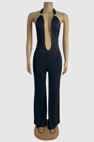 Plunge Neck Wide-Leg Jumpsuit