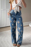 Stud Cutout All-Over Straight Jeans