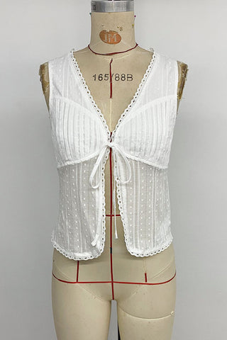 Tie-Front Lace Trim Tank Top