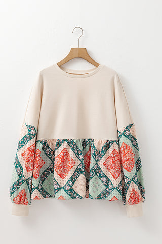 Patchwork Lantern Sleeve Top