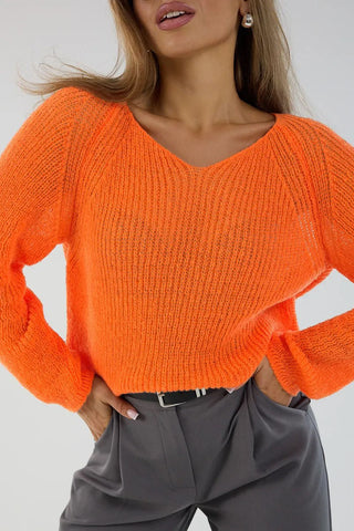 Sheer V-Neck Loose Knit Sweater