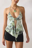 Floral Halter Tie-Front Tank