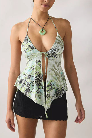 Floral Halter Tie-Front Tank
