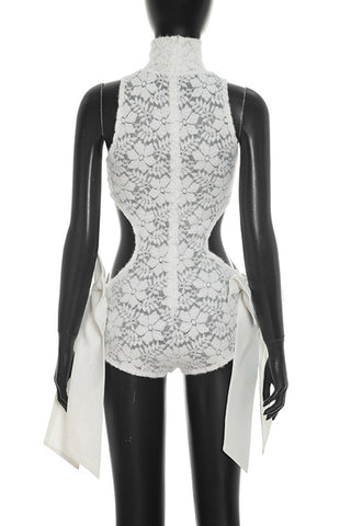 Lace Halter Romper with Sash Detail