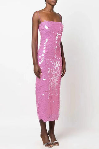 Sequin Spaghetti Strap Midi Dress