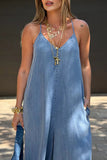 V-Neck Spaghetti Strap Denim Overalls