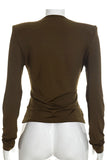 Cowl Neck Long Sleeve Fitted Top