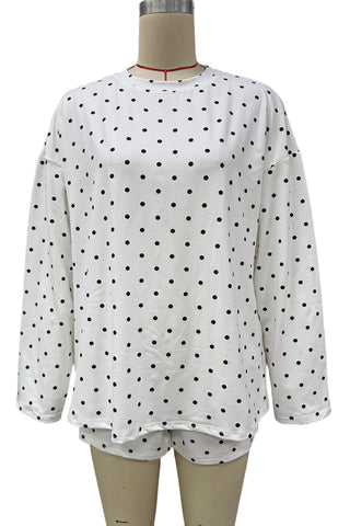 Polka Dot Crew Neck Long Sleeve Short Set