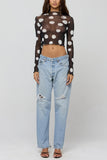 Sheer Polka Dot Mock Neck Crop Top