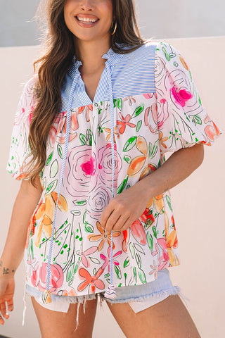 Watercolor Floral Puff Sleeve Blousee