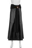 Buckle Wrap A-Line Midi Skirt