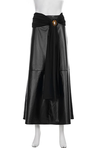 Buckle Wrap A-Line Midi Skirt