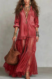 Boho Sheer Panel Maxi Shirt Dress