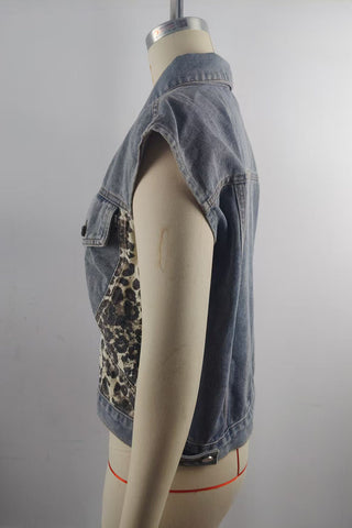 Leopard Print Patchwork Sleeveless Vest
