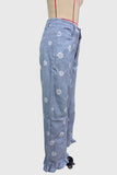 Daisy Print Ruffle Hem Wide Leg Pants