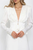 Puff Sleeve Deep V Neck Blouse