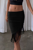 Asymmetrical Fringe Midi Skirt
