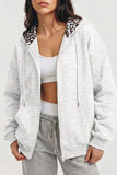 Leopard Detail Zip Front Hoodie