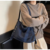Button Denim Hobo Bag