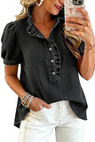 Ruffle Collar Puff Sleeve Button-Front Shirt