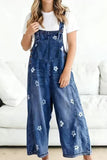 Floral Wide-Leg Denim Overalls