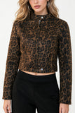 Leopard Print Mock Neck Zip-Front Crop Jacket
