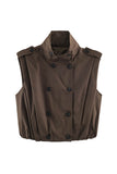 Double-Breasted Stand Collar Sleeveless Vest