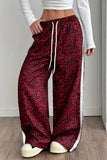 Leopard Print Side Stripe Drawstring Casual Pants