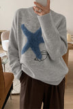 Fuzzy Star Graphic Crew Neck Sweater
