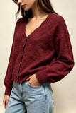 V-Neck Pointelle Knit Button-Front Cardigan