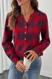 Plaid V-Neck Button-Front Long Sleeve Shirt