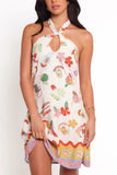 Tropical Print Halter Neck Mini Dress